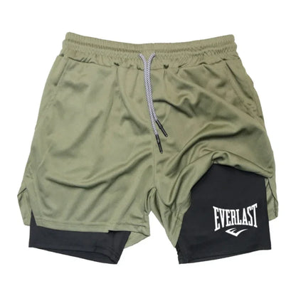 Pantalones cortos de compresión para hombre, deportivos estampados EVERLAST, de doble capa, de secado rápido, ideales para baloncesto, playa, fitness