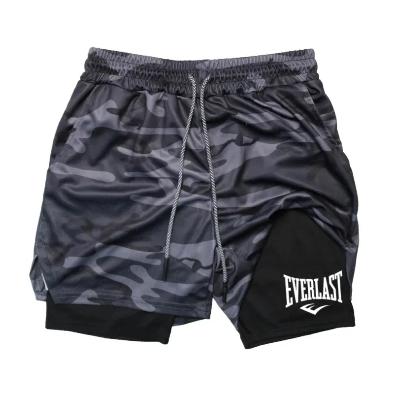 Pantalones cortos de compresión para hombre, deportivos estampados EVERLAST, de doble capa, de secado rápido, ideales para baloncesto, playa, fitness